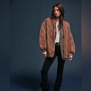 Free People Quilted Brown Bomber Jacket